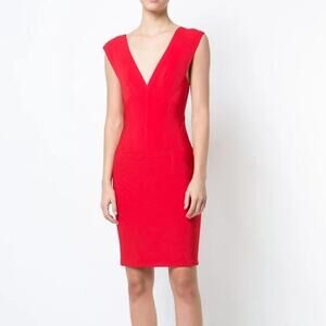 Yigal Azrouel Deep V-Neck Red Sleeveless Bodycon Dress